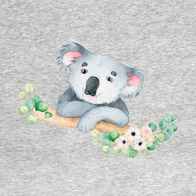 Koala in watercolor with leaves and flowers by pickledpossums